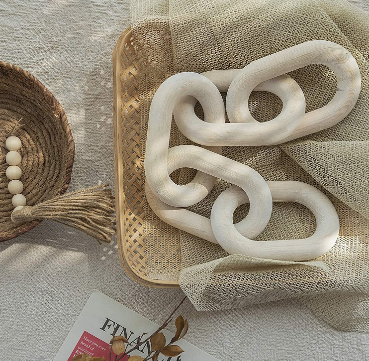 Boho Polished Raw Wood Chain Link Knot Decoration for Home Wall Decor