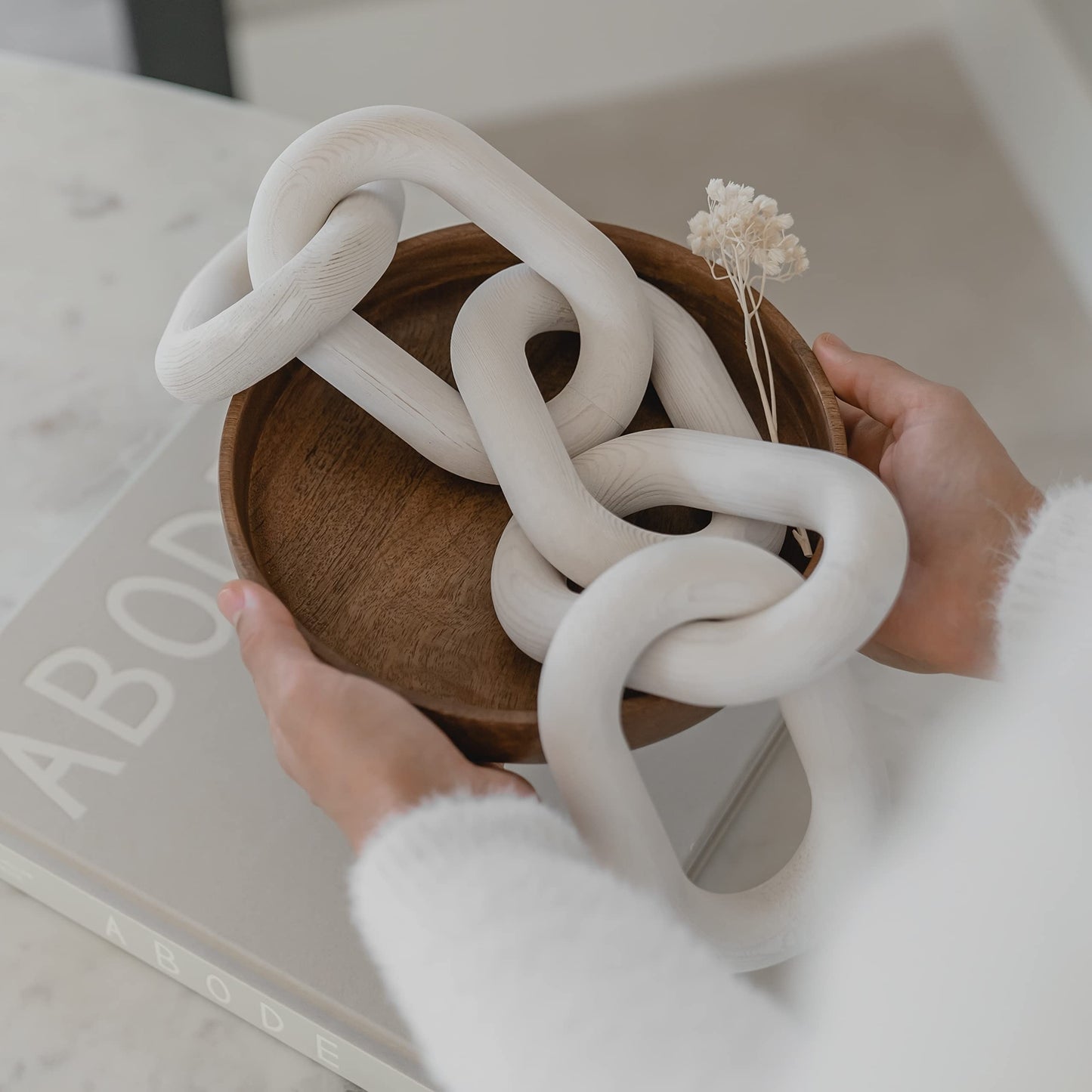 Boho Polished Raw Wood Chain Link Knot Decoration for Home Wall Decor