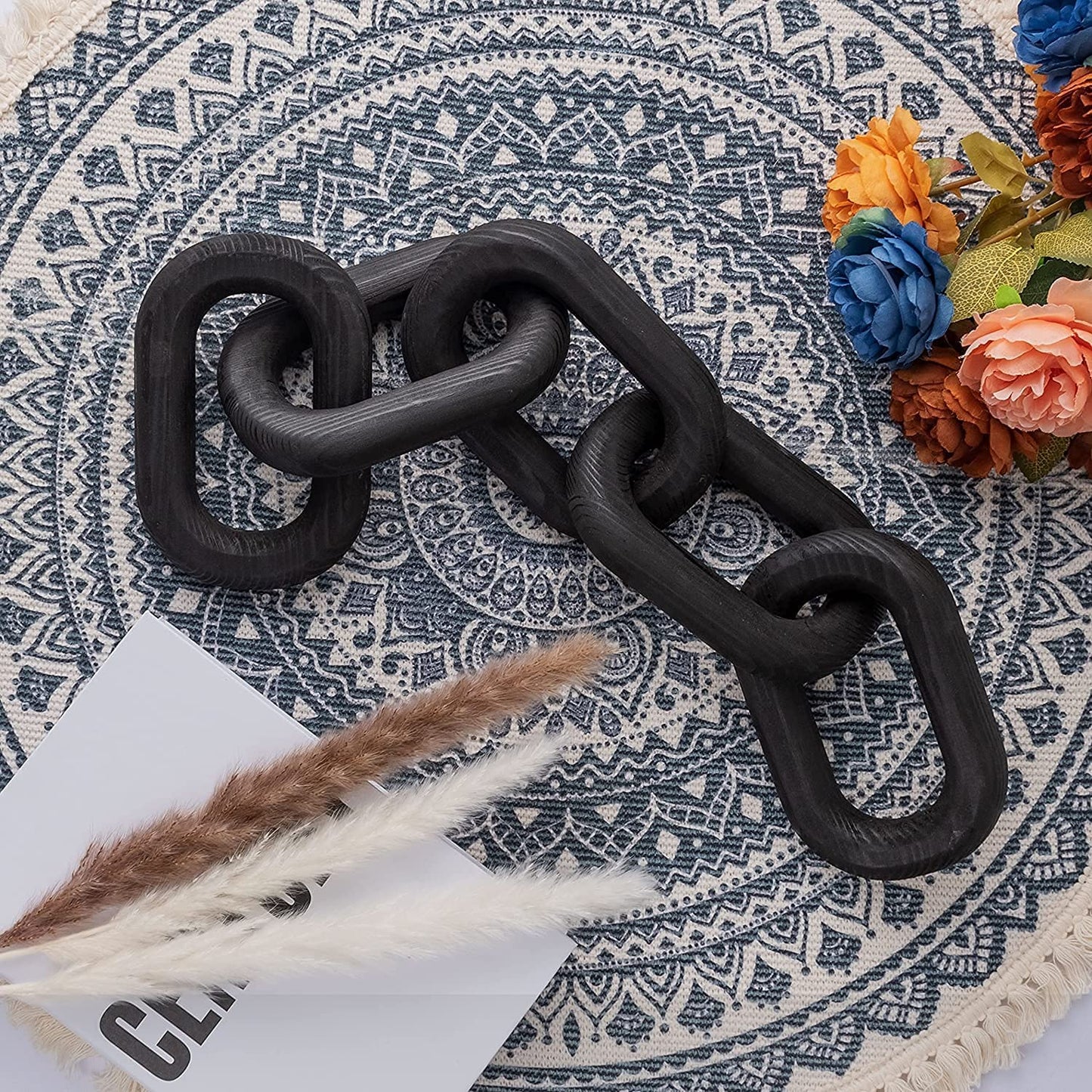 Boho Polished Raw Wood Chain Link Knot Decoration for Home Wall Decor
