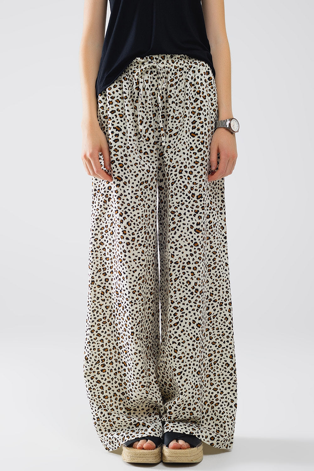 Elasticated Waist Straight Leg Pants in Leopard Print