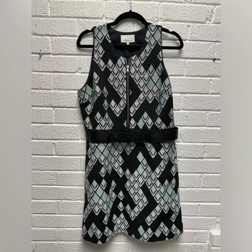3.1 Phillip Lim Black and Mint Green Patterned Dress