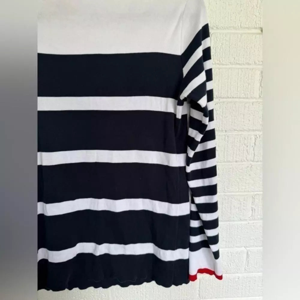 Stylish Navy and White Striped Long Sleeve Top