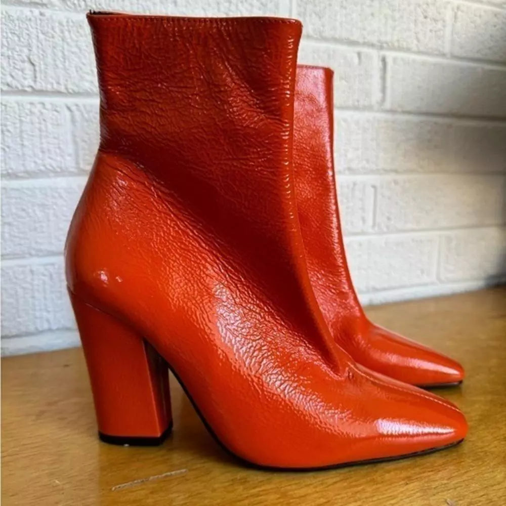 Trendy Orange Chunky Heeled Ankle Boots, Orange L’Intervalle Leather Size 37