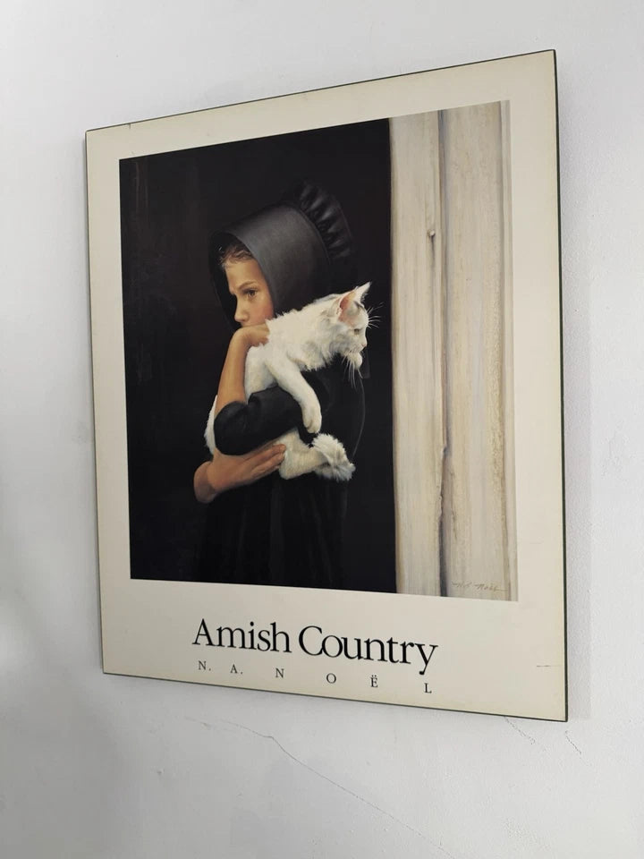 NA Noel “Sarah” Amish Girl With Cat Signed Print 23.5” X 30.5” Laminated