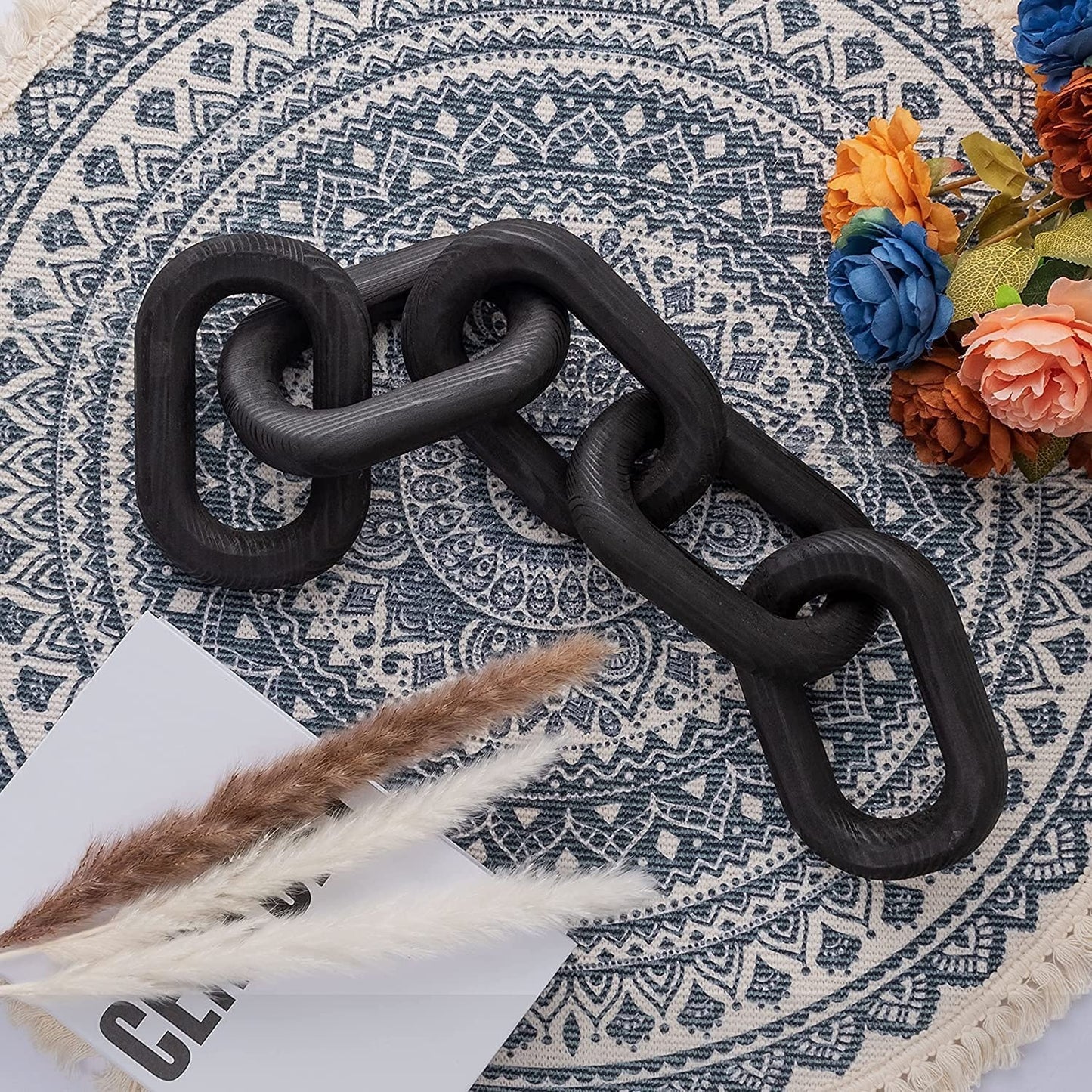 Boho Polished Raw Wood Chain Link Knot Decoration for Home Wall Decor