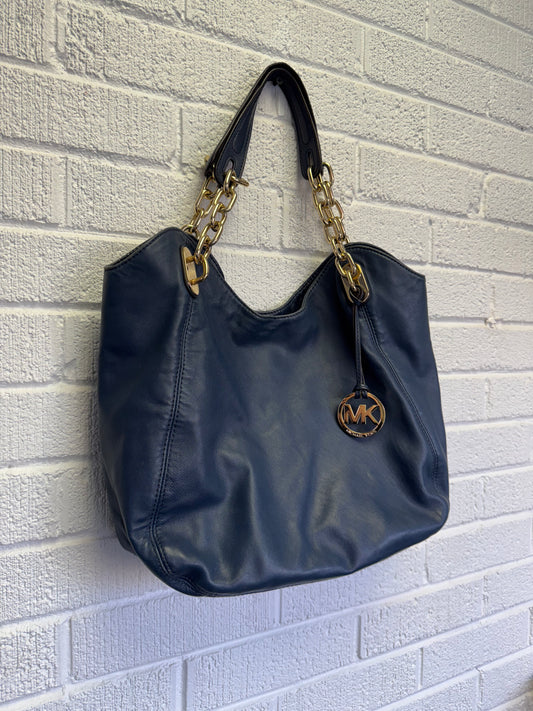 MICHAEL Michael Kors Lilly Tote Navy Blue Leather Shoulder Bag Gold Hardware