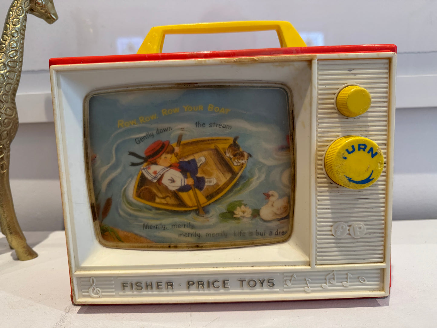 Vintage 1964 Fisher Price Two Tune Music Box TV London Bridge Row Your Boat