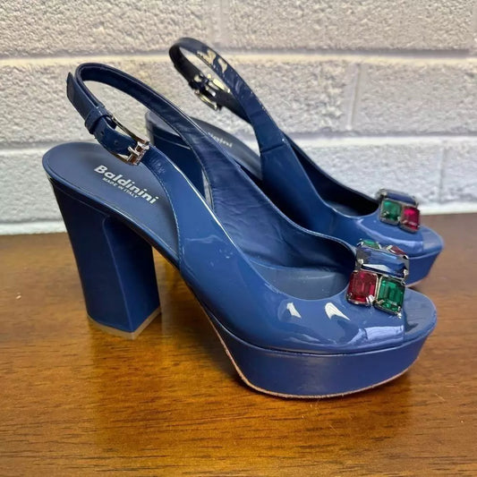 Baldinini Blue Slingback Platform Heels with Colorful Gems