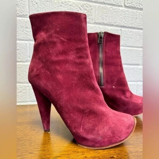 Burgundy Suede Ankle Booties with Zip Closure 37 7 Vintage Acne Studios