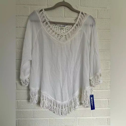 NYGARD Women's White Boho Crochet Trim Top