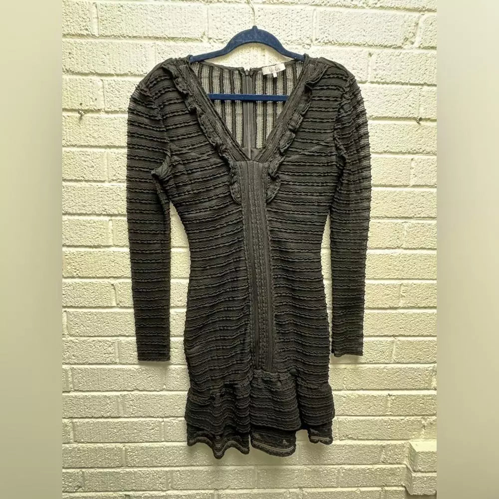 Chic Black Parker Long Sleeve Dress with Ruffle Detail