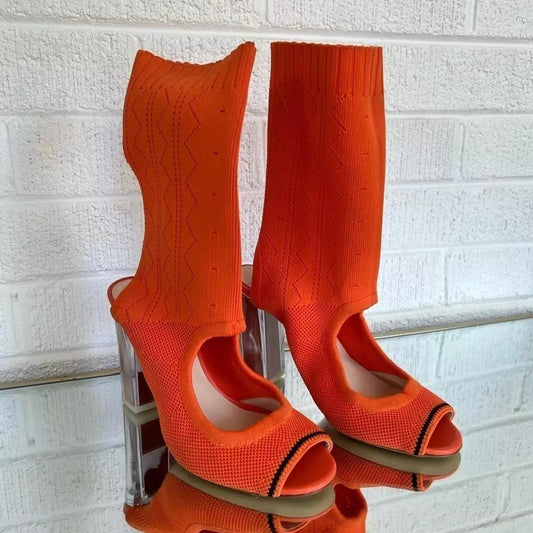 Chic Orange Knit Heeled Sandals Trendy and Stylish Footwear Baldinini 37 Size 7