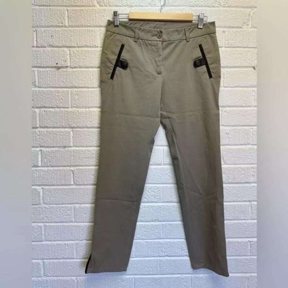 ETRO Size 42 Dress Pants Leather Accents Grey Beige Tan Size 6.