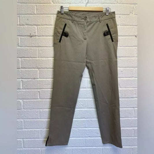 ETRO Size 42 Dress Pants Leather Accents Grey Beige Tan Size 6.