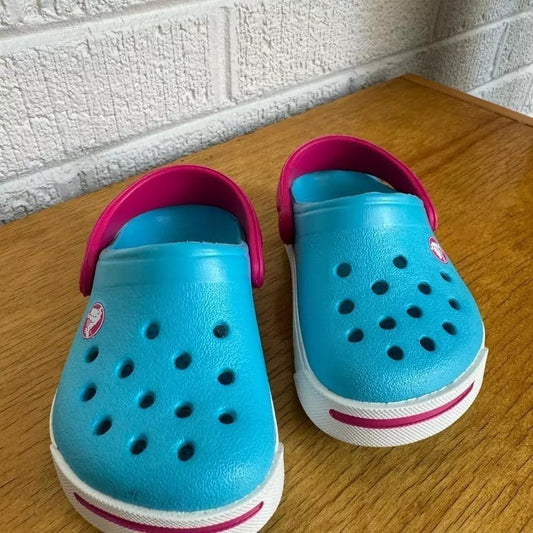 Bright Blue Crocs with Pink Accents - Comfortable Waterproof Clogs